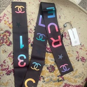 CHANEL Vibrant Multicolor Logo Scarf
